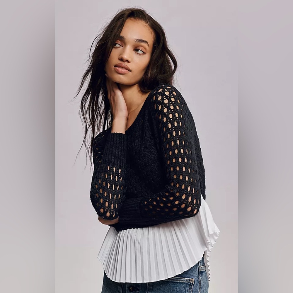 Maeve Layered Pleated Trim Crochet Jumper